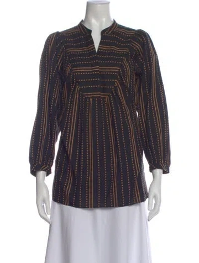 Pre-owned Hatch Striped V-neck Top In Blue