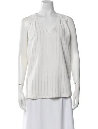Pre-owned Hatch Striped V-neck Top In White