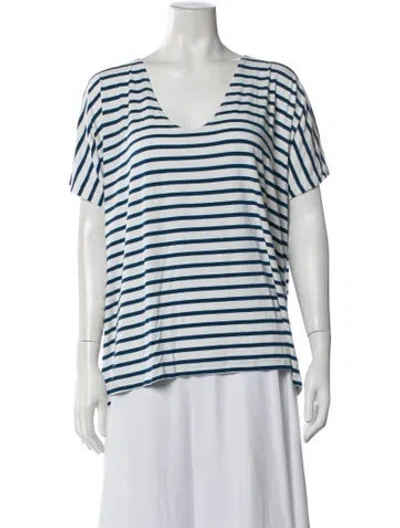 Pre-owned Hatch Striped V-neck T-shirt In Blue/white