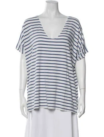 Pre-owned Hatch Striped V-neck T-shirt In White