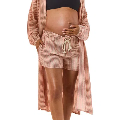 Hatch The Bungalow Striped Beach Short In Pink