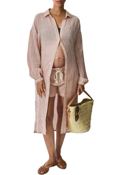 Hatch The Bungalow Striped Shirt Dress In Pink