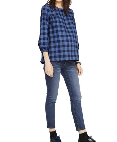 Hatch The Delfina Maternity Plaid Top In Blue