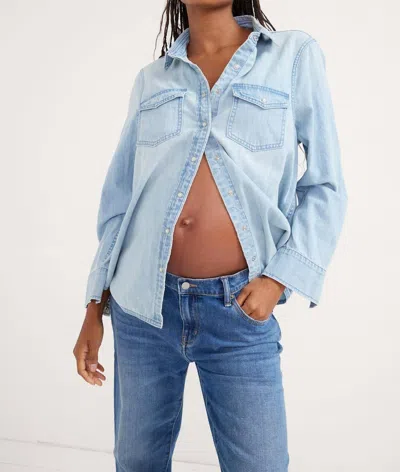 Hatch The Denim Maternity Shirt In Light Wash In Blue