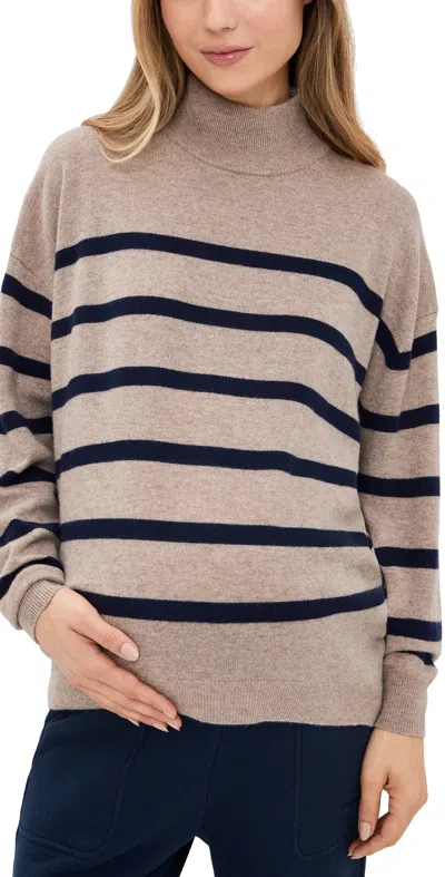 Hatch The Estella Turtleneck Oat Melange/navy Stripe