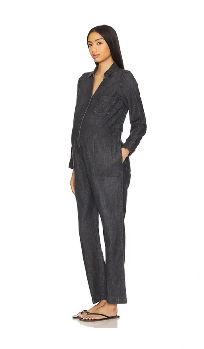 Hatch The Everyday Nursing Denim Jumpsuit In 洗水黑