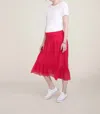 Hatch The Jelena Crinkled Midi Skirt In Punch Red Silk Blend In Multi