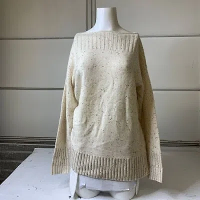 Pre-owned Hatch The Michelle Boatneck Sweater Women's Size 0 Speckled Ivory In White