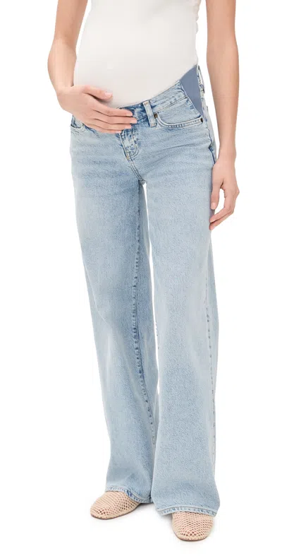 Hatch The Relaxed Wide Leg Maternity Jeans 90s Light Wash In Gray