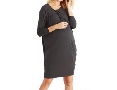 Hatch The Sandrine Long Sleeve Dress In Charcoal In Black