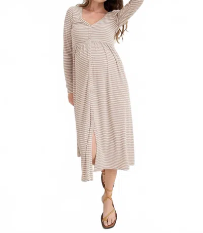 Hatch The Softest Rib Nursing Maxi Dress In Biscotti Ivory Stripe