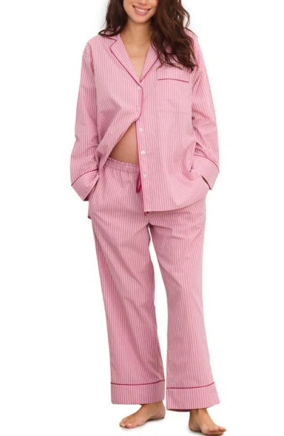 Hatch The Striped Cotton Classic Pj Set In Pink