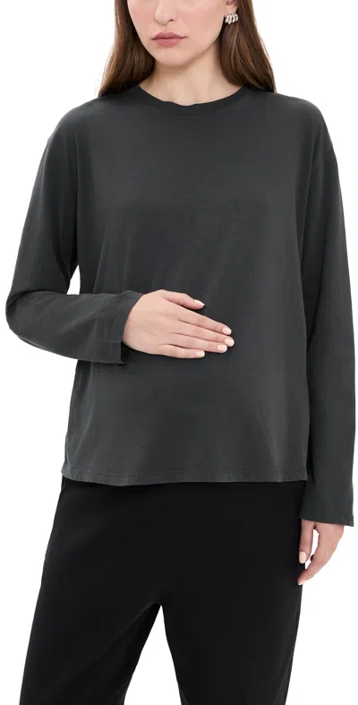 Hatch The Washed Cotton Long Sleeve Maternity T-shirt Washed Black In Gray
