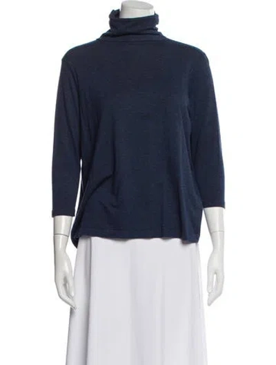 Pre-owned Hatch Turtleneck Three-quarter Sleeve Top In Blue