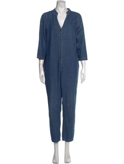 Pre-owned Hatch V-neck Jumpsuit In Blue