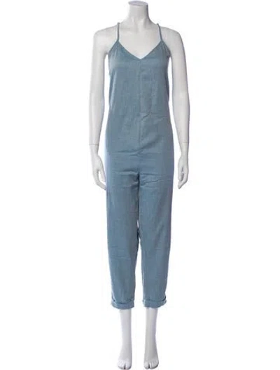 Pre-owned Hatch V-neck Jumpsuit In Blue