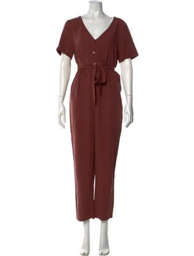 Pre-owned Hatch V-neck Jumpsuit In Brown