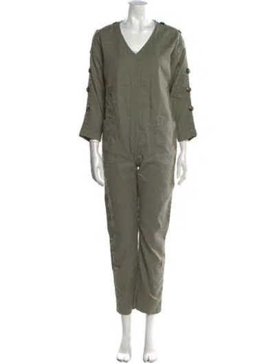 Pre-owned Hatch V-neck Jumpsuit In Green