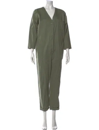 Pre-owned Hatch V-neck Jumpsuit In Green