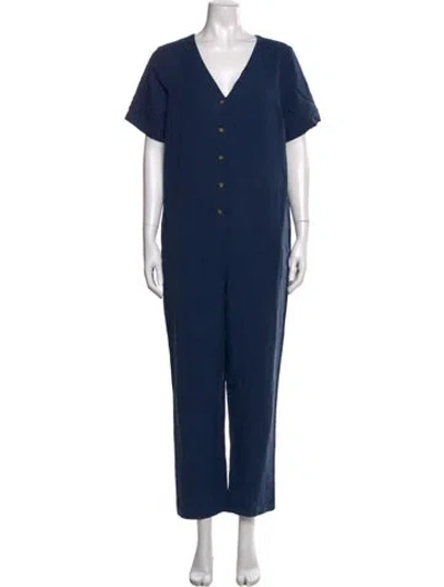 Pre-owned Hatch V-neck Jumpsuit W/ Tags In Blue