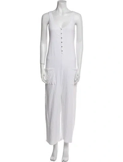 Pre-owned Hatch V-neck Jumpsuit In White