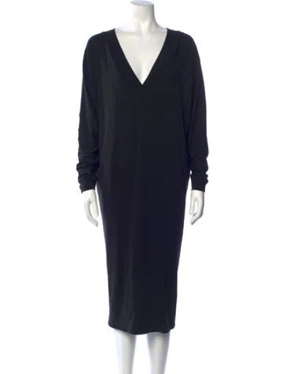 Pre-owned Hatch V-neck Knee-length Dress In Black