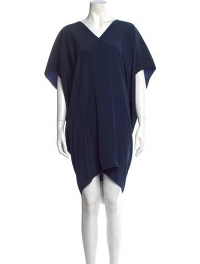 Pre-owned Hatch V-neck Knee-length Dress In Blue