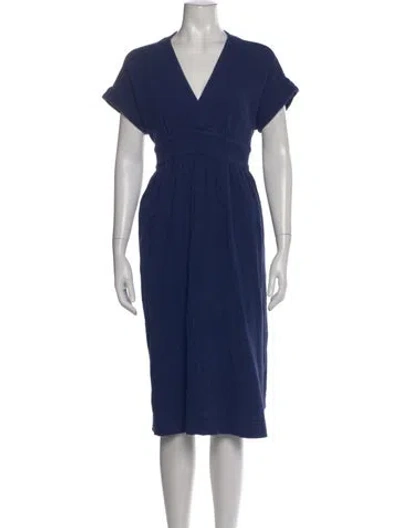 Pre-owned Hatch V-neck Knee-length Dress In Blue