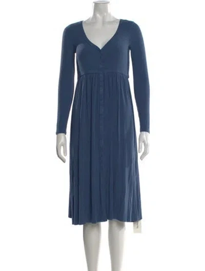 Pre-owned Hatch V-neck Knee-length Dress In Blue