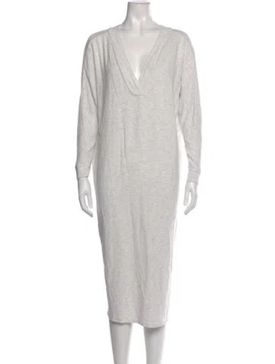 Pre-owned Hatch V-neck Knee-length Dress In Gray