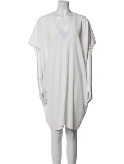Pre-owned Hatch V-neck Knee-length Dress In White