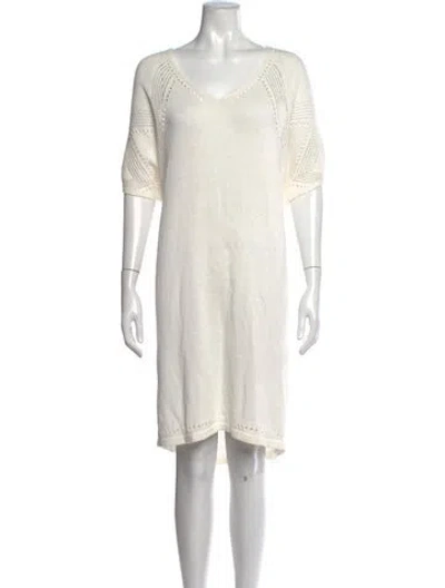 Pre-owned Hatch V-neck Knee-length Dress In White