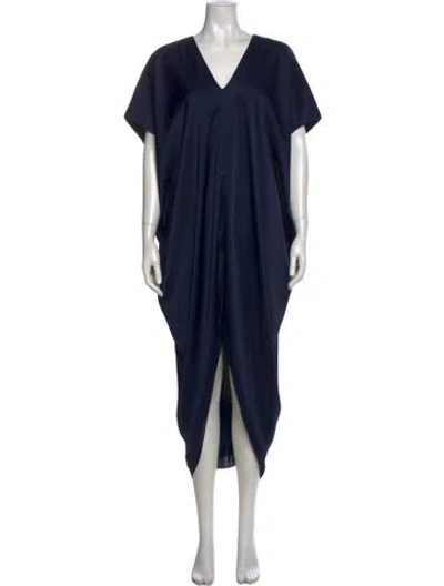 Pre-owned Hatch V-neck Long Dress In Blue