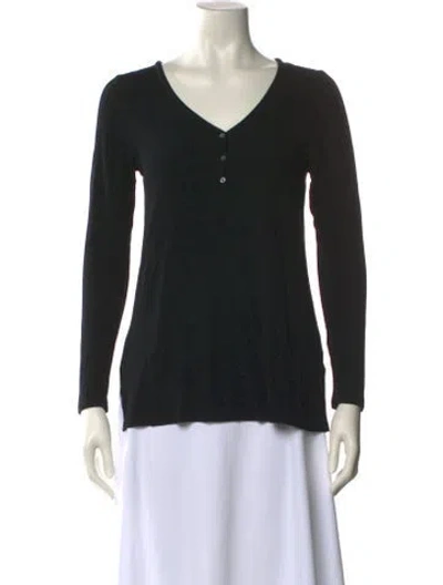 Pre-owned Hatch V-neck Long Sleeve Top In Black