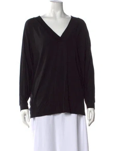 Pre-owned Hatch V-neck Long Sleeve Top In Black