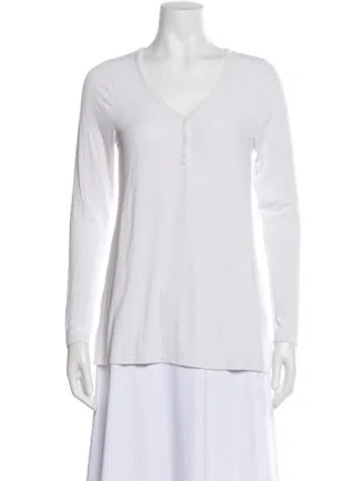 Pre-owned Hatch V-neck Long Sleeve Top In White