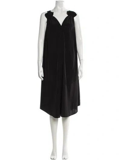 Pre-owned Hatch V-neck Midi Length Dress In Black