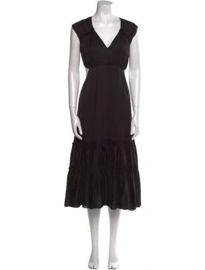 Pre-owned Hatch V-neck Midi Length Dress In Black
