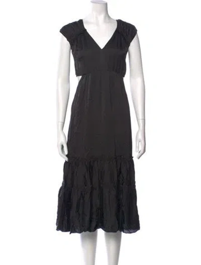 Pre-owned Hatch V-neck Midi Length Dress In Black