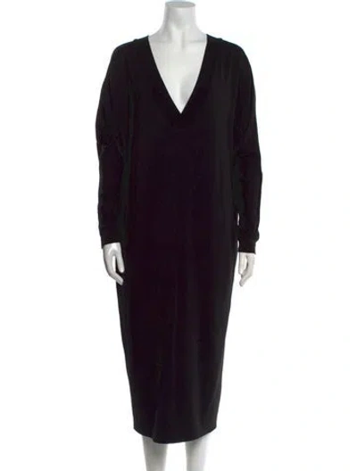 Pre-owned Hatch V-neck Midi Length Dress In Black
