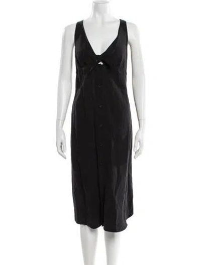 Pre-owned Hatch V-neck Midi Length Dress In Black