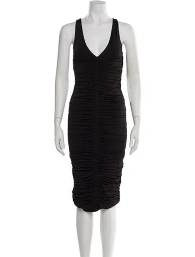 Pre-owned Hatch V-neck Midi Length Dress In Black