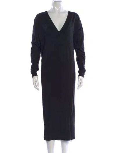 Pre-owned Hatch V-neck Midi Length Dress In Black