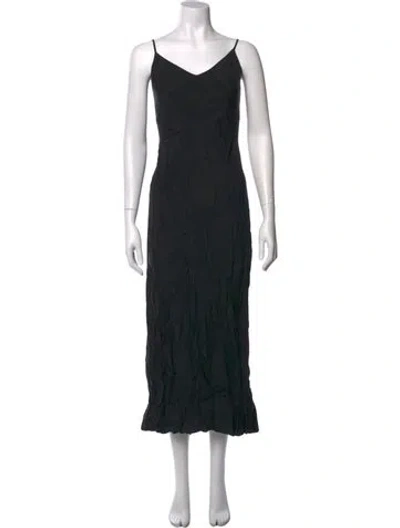 Pre-owned Hatch V-neck Midi Length Dress In Black
