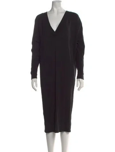 Pre-owned Hatch V-neck Midi Length Dress In Black