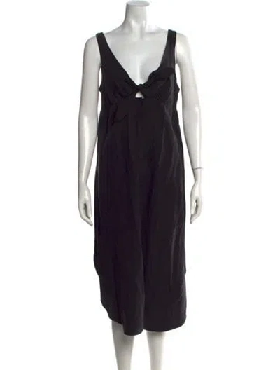 Pre-owned Hatch V-neck Midi Length Dress In Black