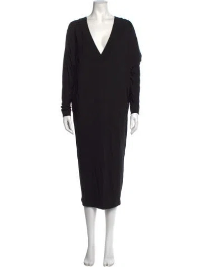 Pre-owned Hatch V-neck Midi Length Dress In Black