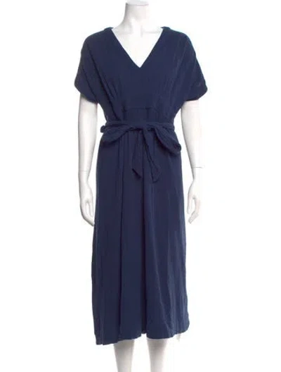 Pre-owned Hatch V-neck Midi Length Dress In Blue