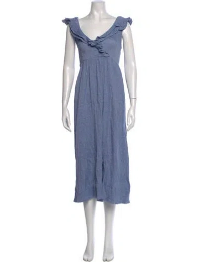 Pre-owned Hatch V-neck Midi Length Dress In Blue