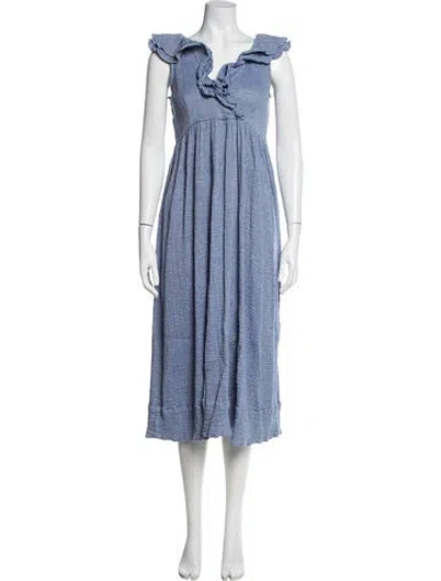 Pre-owned Hatch V-neck Midi Length Dress In Blue